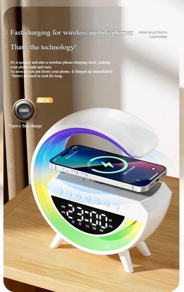 LAMPARA Y RELOJ DESPERTADOR CON CARGA INALAMBRICA PARA CELULAR Y AIRPODS