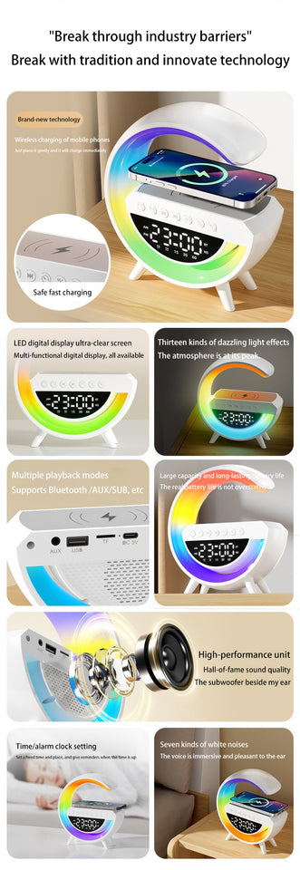LAMPARA Y RELOJ DESPERTADOR CON CARGA INALAMBRICA PARA CELULAR Y AIRPODS